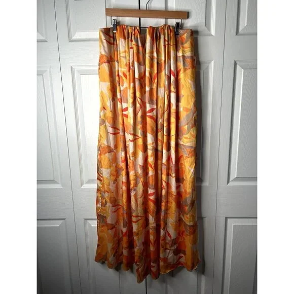 Acler Haslam Orange Printed Satin Strapless Maxi Dress Women's Size 8